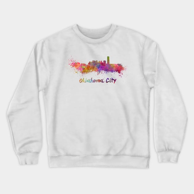 Oklahoma skyline in watercolor Crewneck Sweatshirt by PaulrommerArt